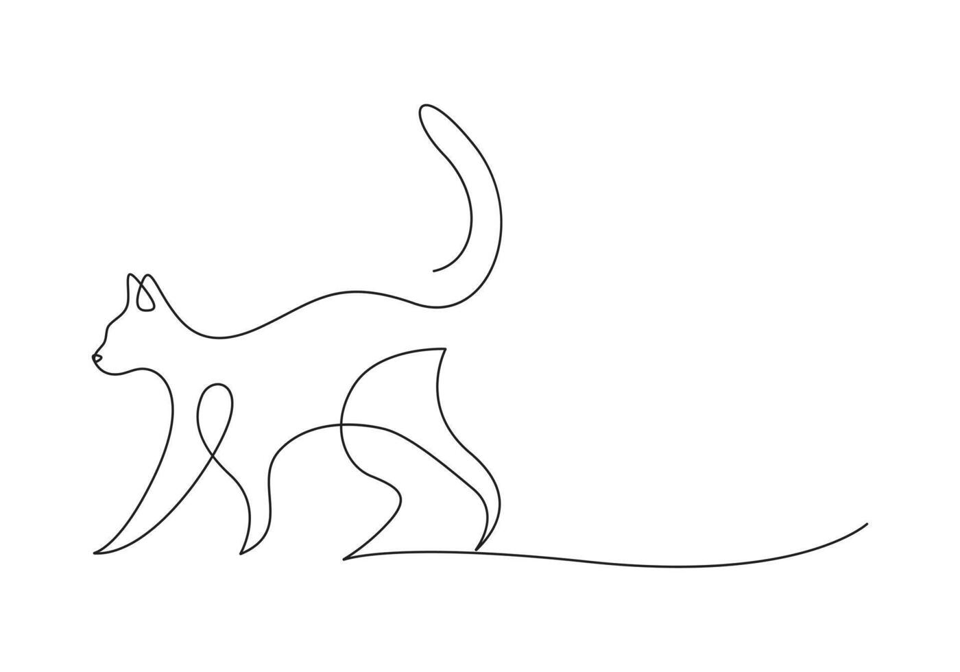 Continuous one line drawing of cute cat isolated on white background pro illustration vector