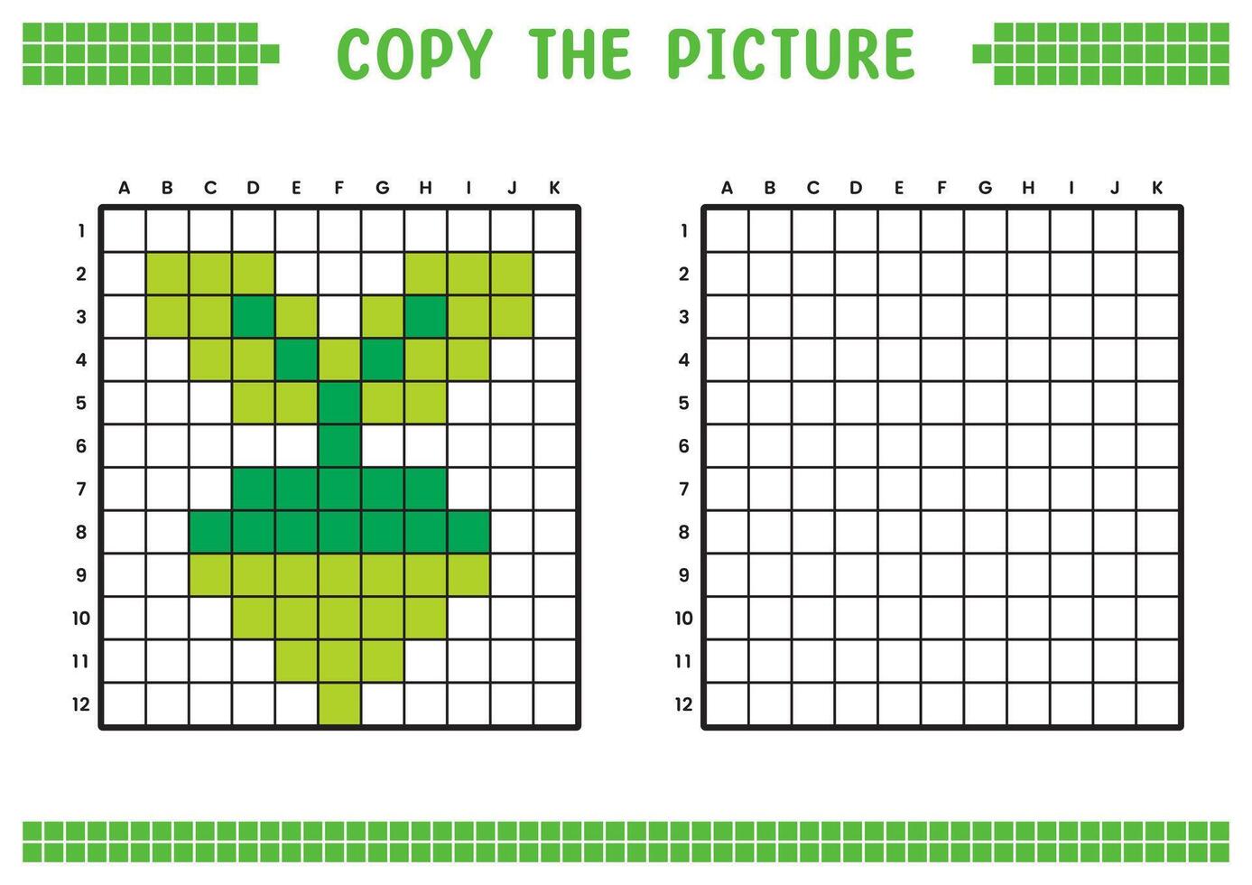 Copy the picture, complete the grid image. Educational worksheets drawing with squares, coloring cell areas. Children's preschool activities. Cartoon , pixel art. Radish illustration. vector