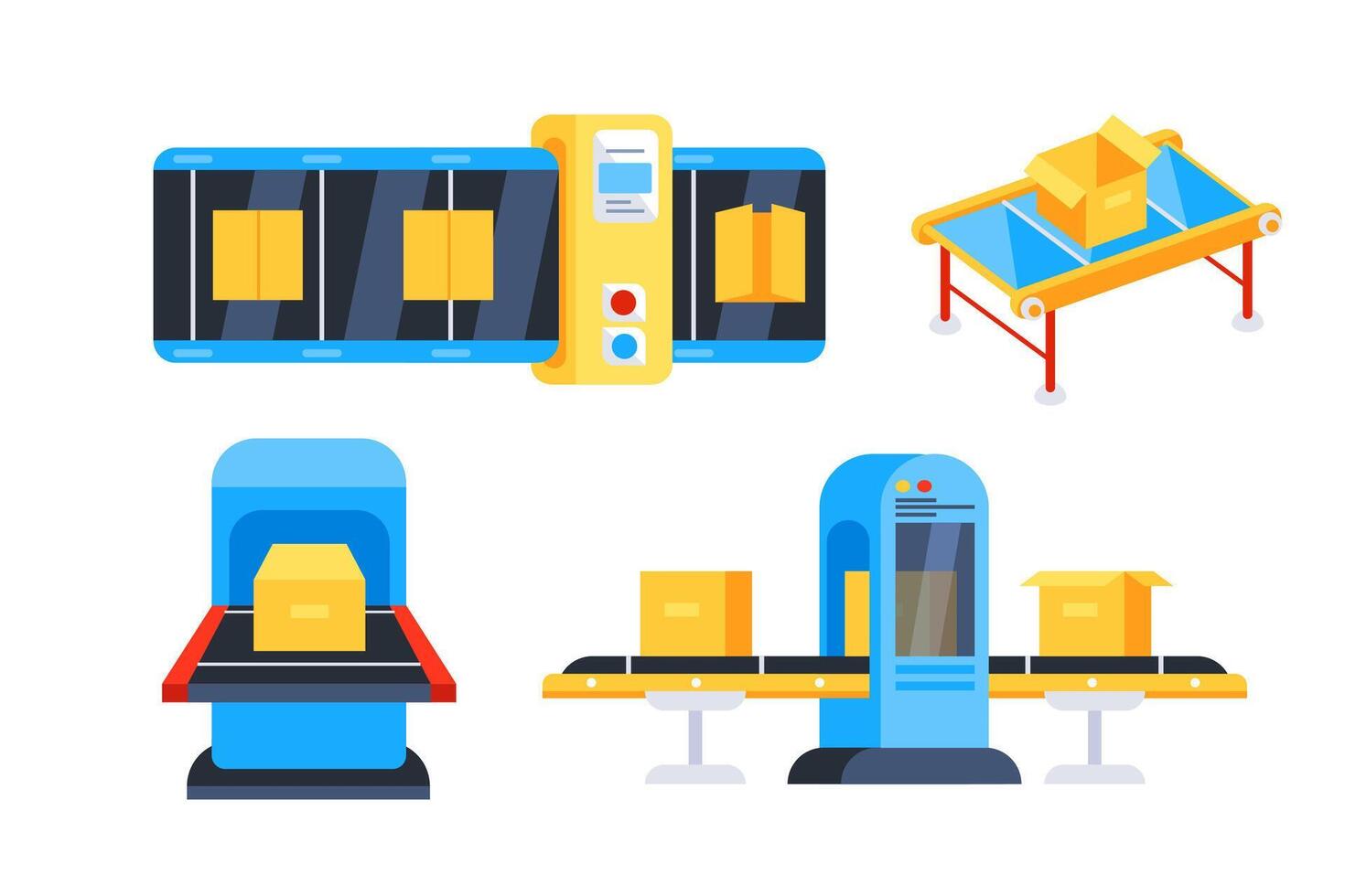 Conveyor belt set. Metal assembly transporter. Industrial moving line system vector