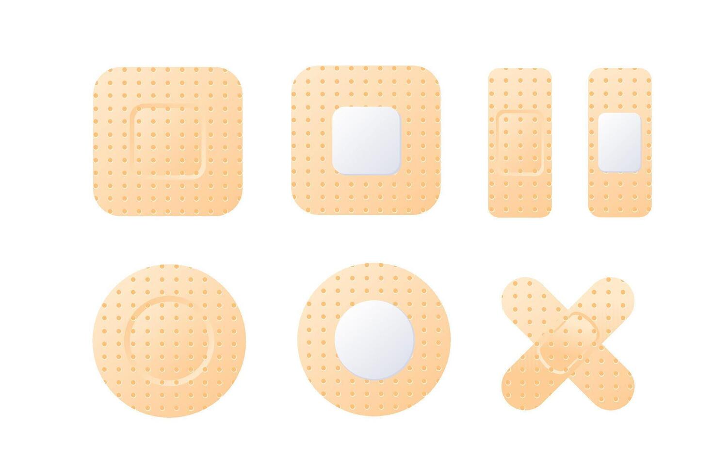 Medical Aid plaster. First aid band. Medical bandages of various shapes. vector