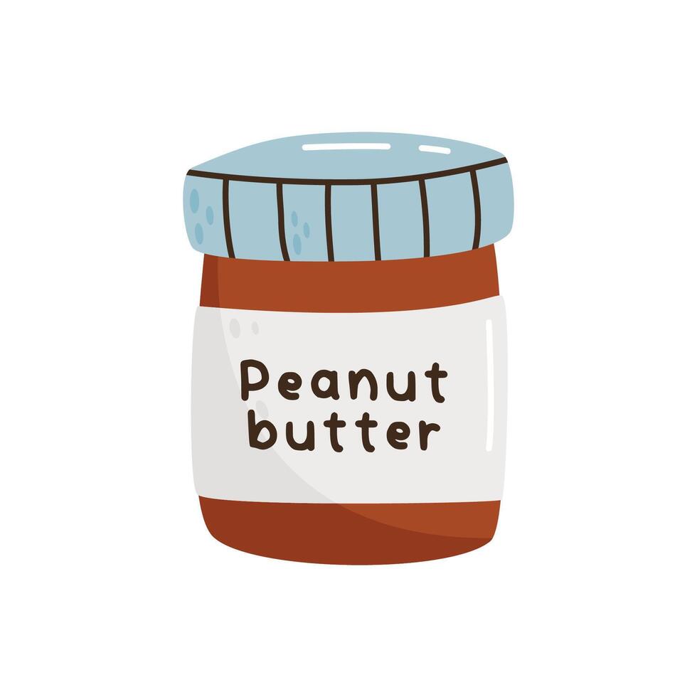 Jar of peanut butter. Flat illustration isolated on white background. vector