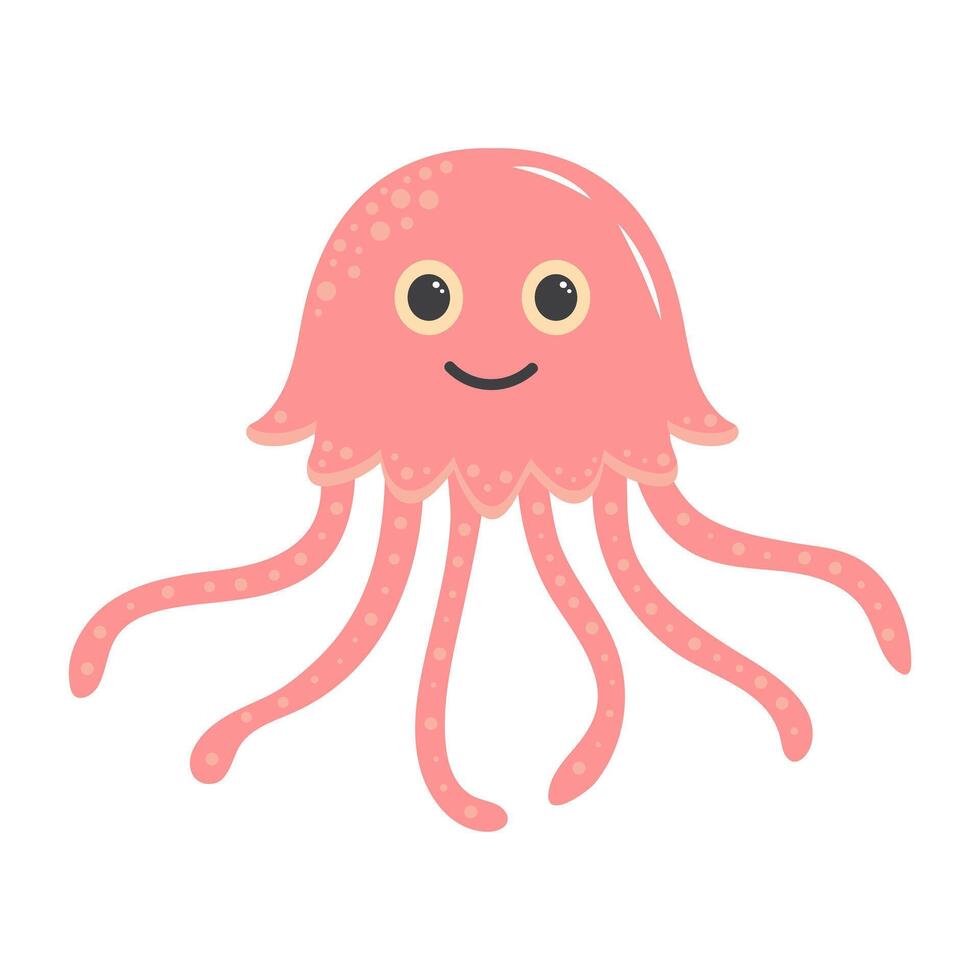 Cute jellyfish. Cartoon character. Sea animal isolated on white background. vector
