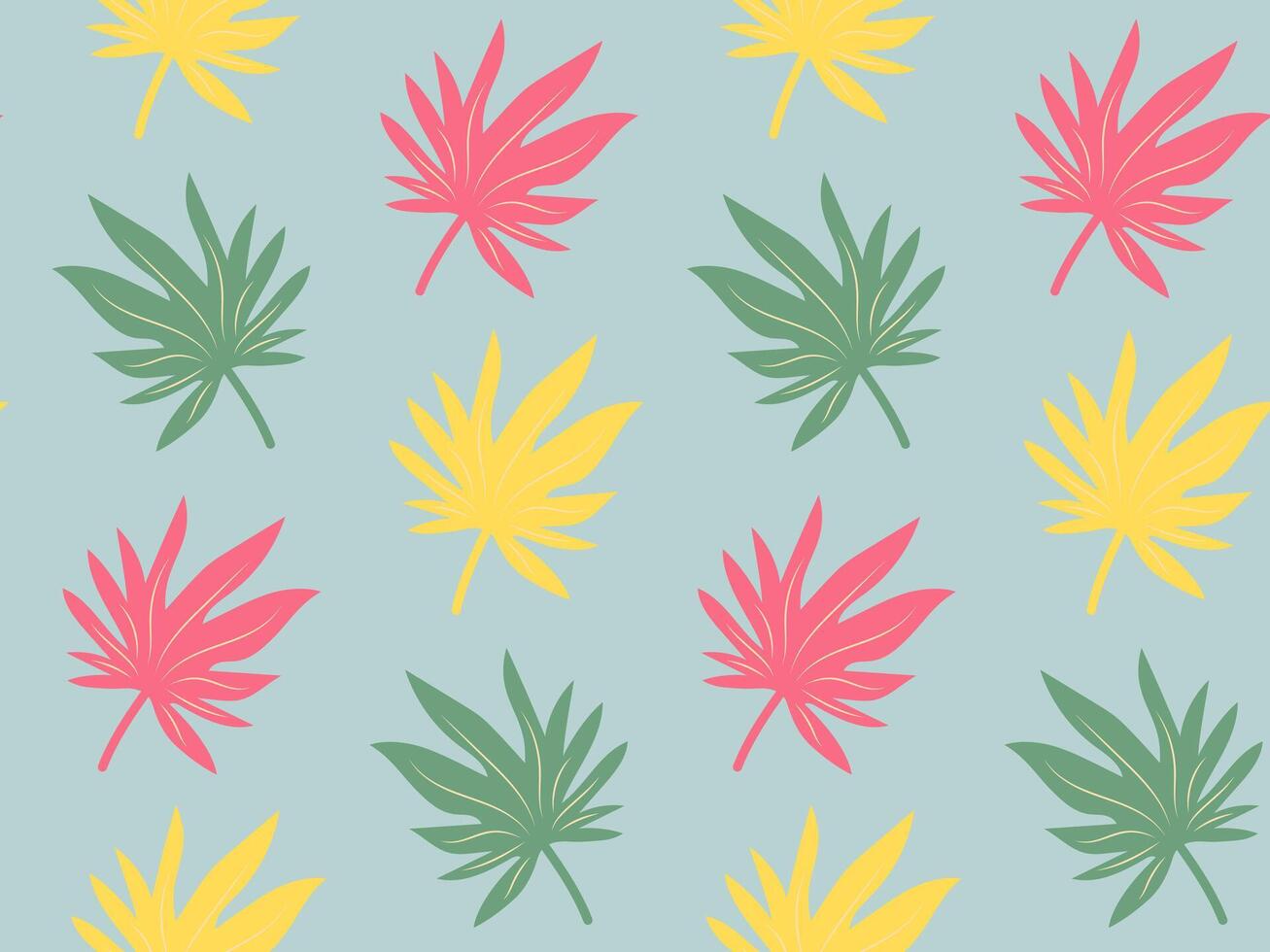 Seamless pattern with colorful tropical leaves. Exotic floral pattern for design and textile. Summer background in pastel colors. vector