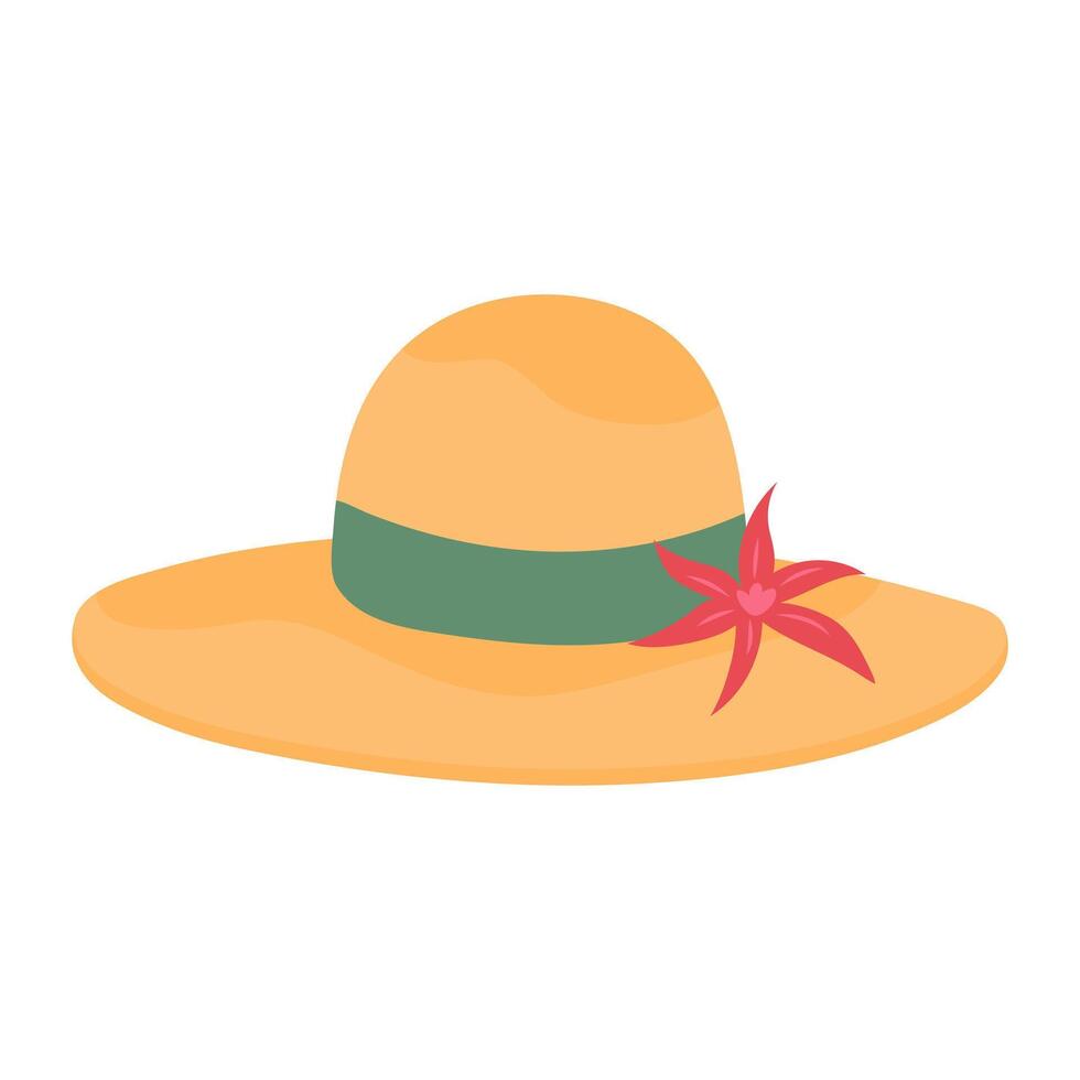 Summer hat with tropical flower. illustration isolated on white background. vector