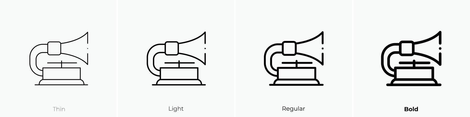 gramophone icon. Thin, Light, Regular And Bold style design isolated on white background vector