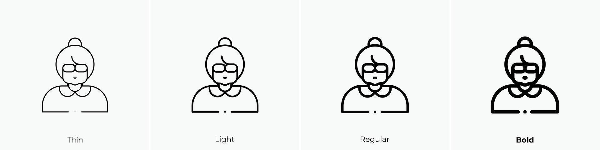 grandmother icon. Thin, Light, Regular And Bold style design isolated on white background vector
