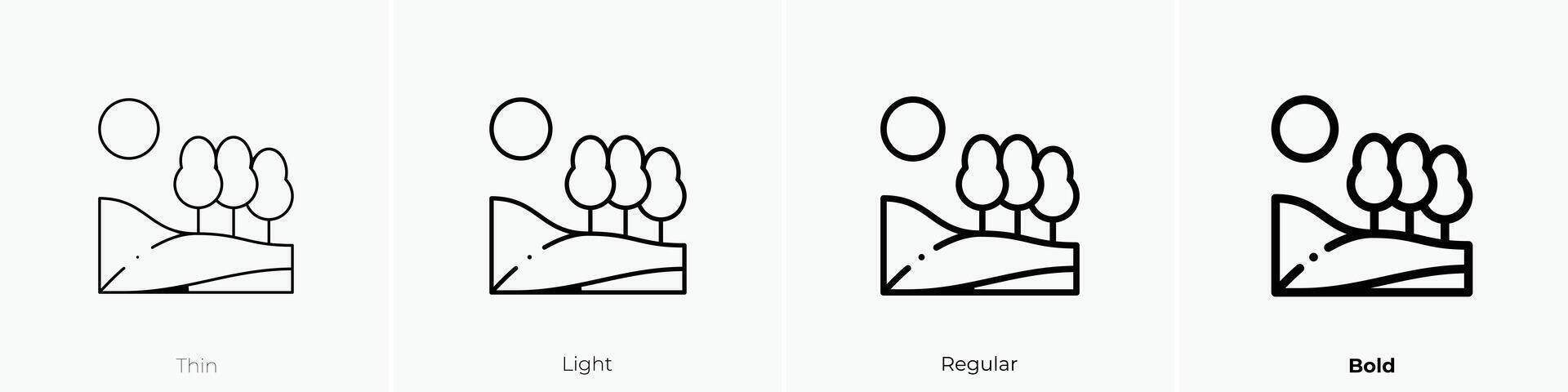 hill icon. Thin, Light, Regular And Bold style design isolated on white background vector
