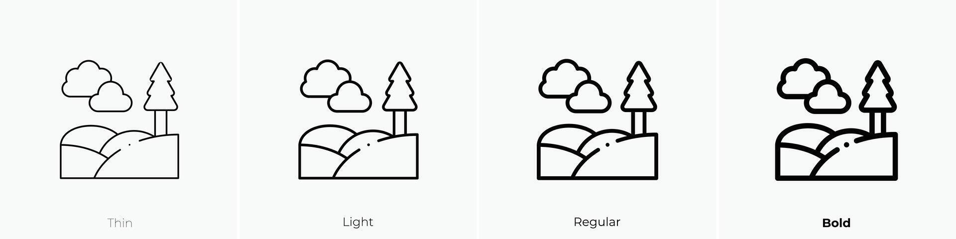 hills icon. Thin, Light, Regular And Bold style design isolated on white background vector