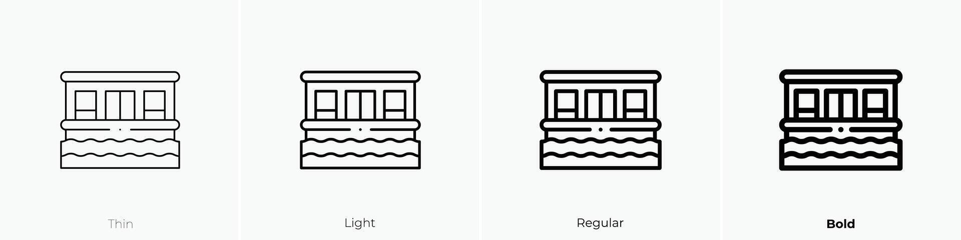 houseboat icon. Thin, Light, Regular And Bold style design isolated on white background vector