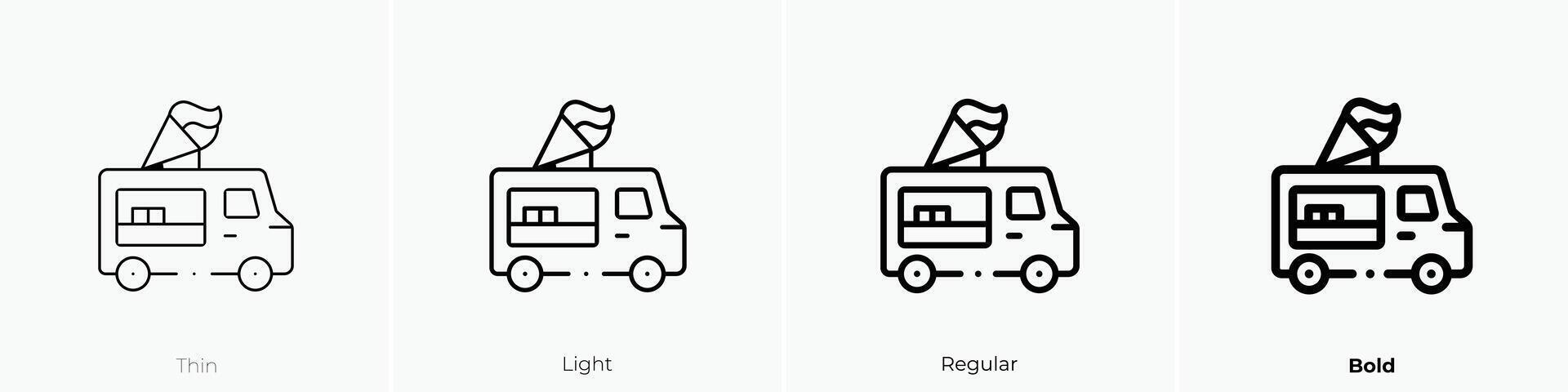 ice cream truck icon. Thin, Light, Regular And Bold style design isolated on white background vector