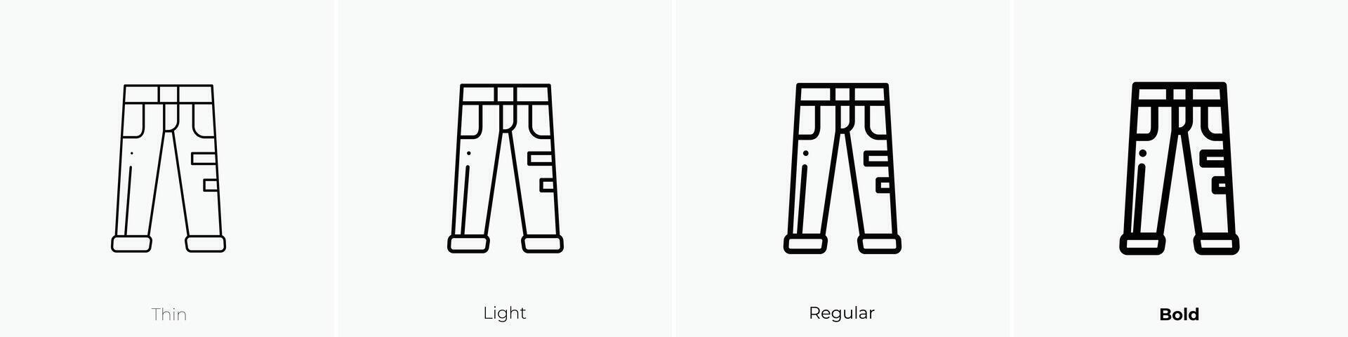jeans icon. Thin, Light, Regular And Bold style design isolated on white background vector
