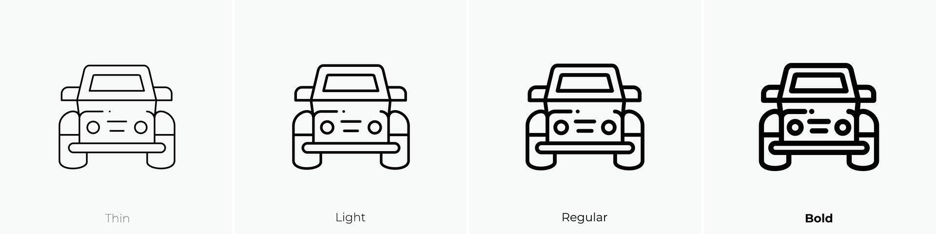 jeep icon. Thin, Light, Regular And Bold style design isolated on white background vector