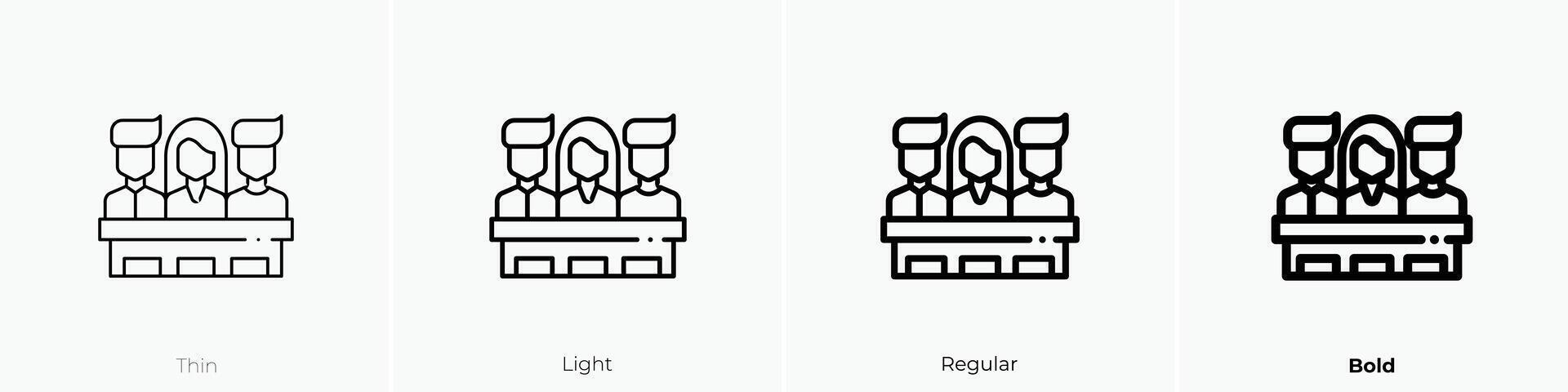 jury icon. Thin, Light, Regular And Bold style design isolated on white background vector