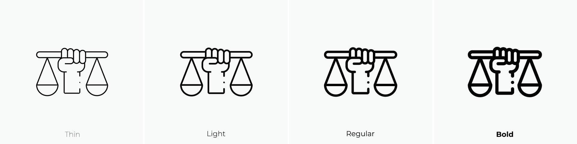 justice icon. Thin, Light, Regular And Bold style design isolated on white background vector