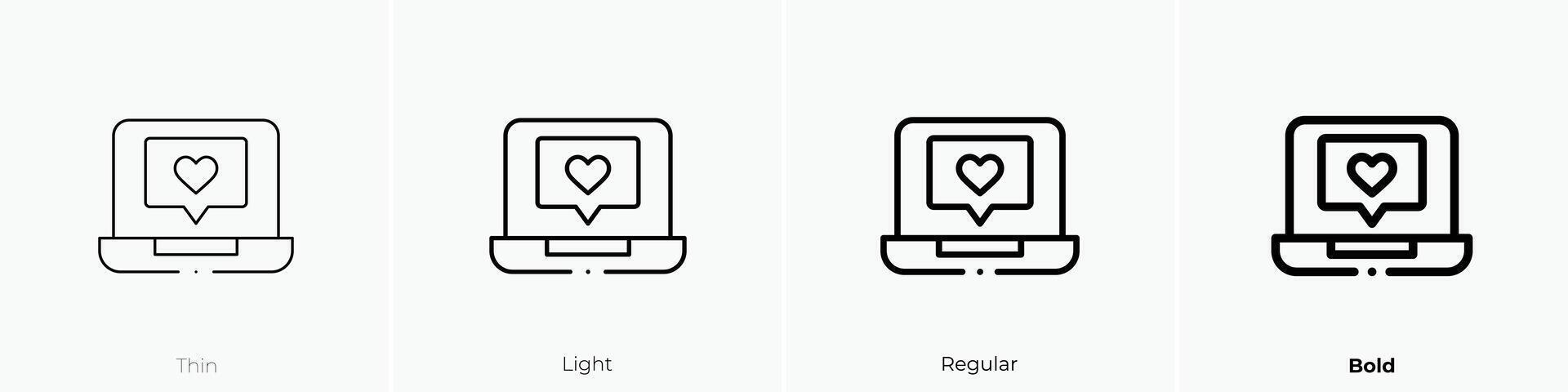 laptop icon. Thin, Light, Regular And Bold style design isolated on white background vector