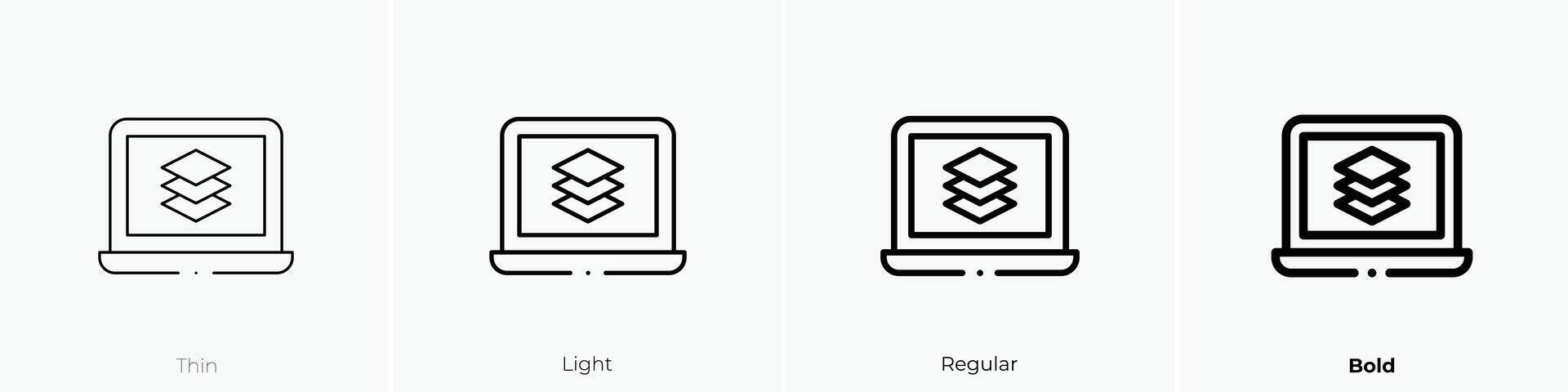 laptop icon. Thin, Light, Regular And Bold style design isolated on white background vector