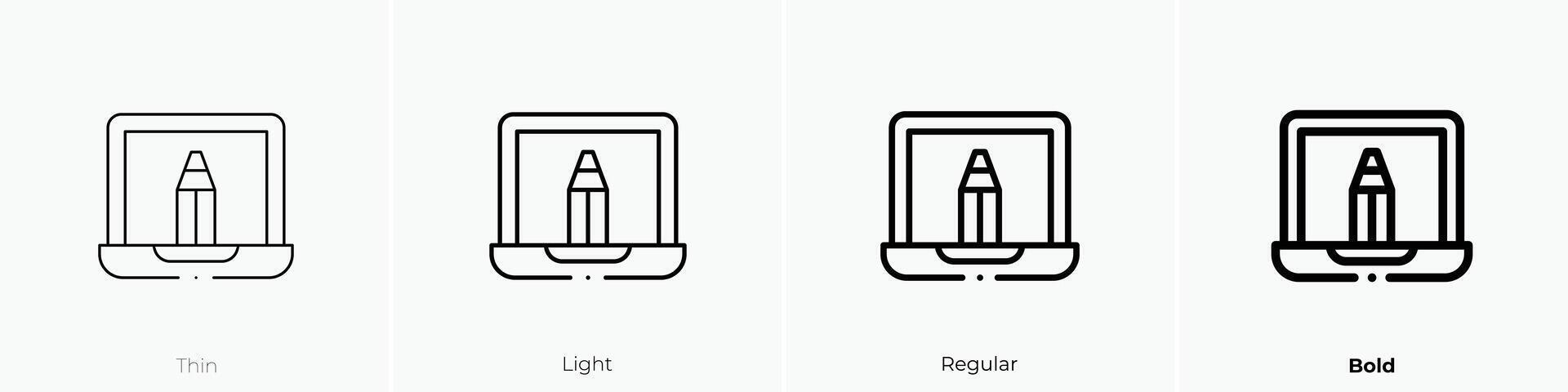 laptop icon. Thin, Light, Regular And Bold style design isolated on white background vector