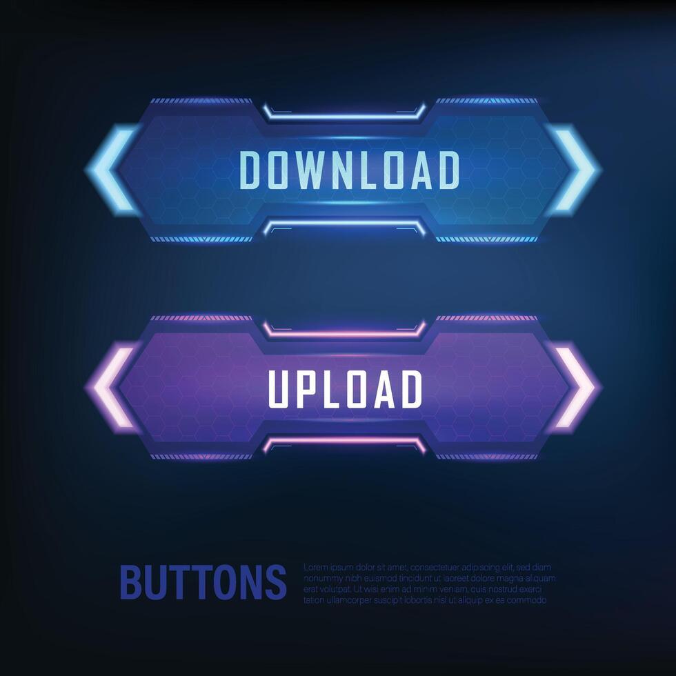 button collection sci-fi style set color blue 9 EPS 10 vector