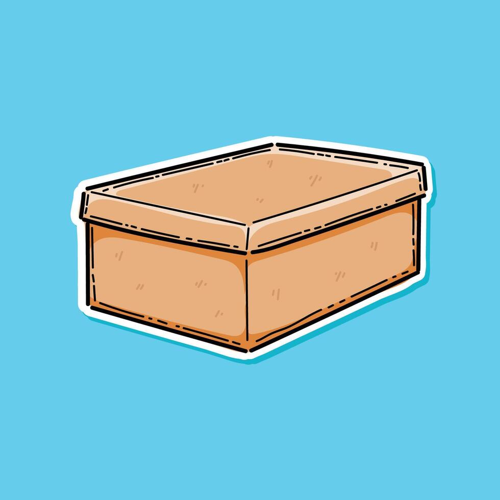Cartoon Beige Shoe Boxes. Cardboard box isolated illustration design isolated in a blue background sticker style. Box for goods, delivery and gifts vector