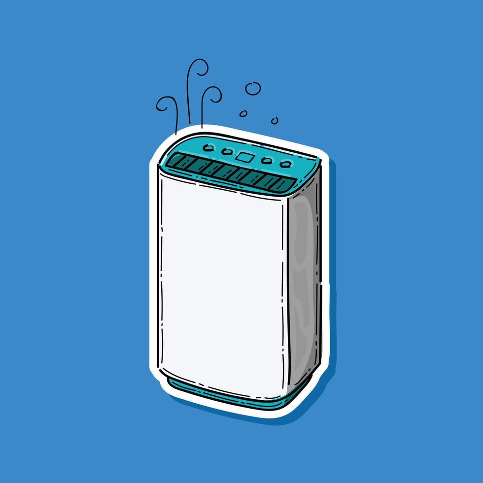 Home air purifier. air purifier isolated on a blue background of the illustration icon. A device for cleaning and humidifying air for the home. Cleaning And Humidifying Device vector