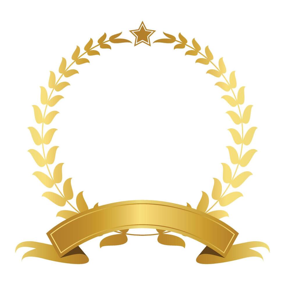 Golden Laurel Wreath With Ribbon vector