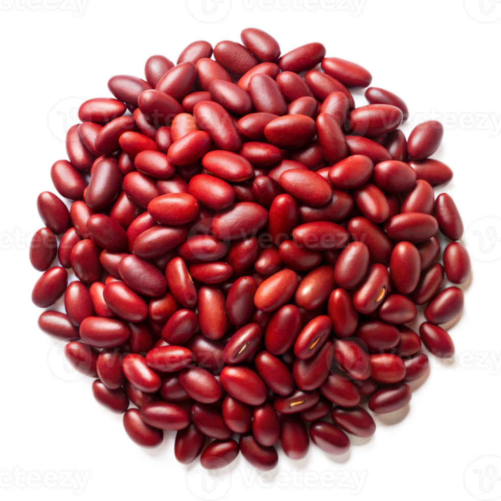 A close-up view of red kidney beans arranged in a circular pile against a transparent background png