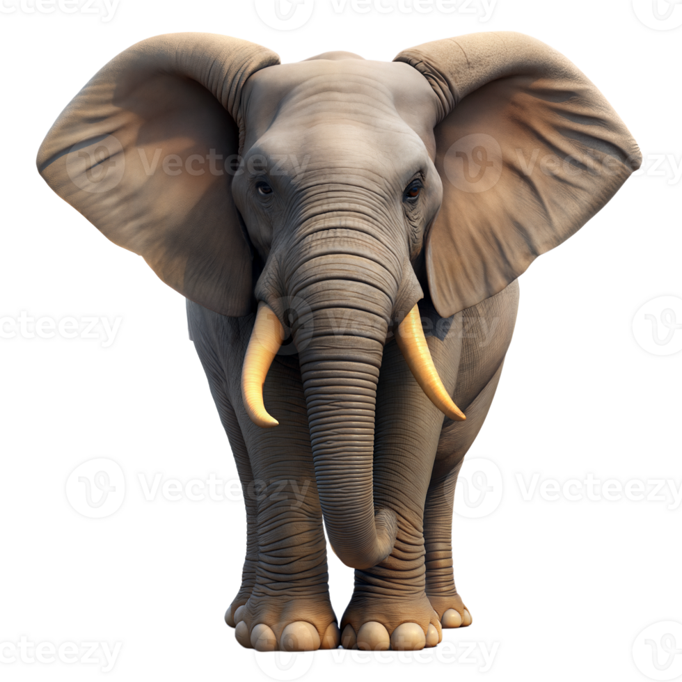 A majestic African elephant stands alone, facing forward with large ears spread wide and tusks prominently displayed png