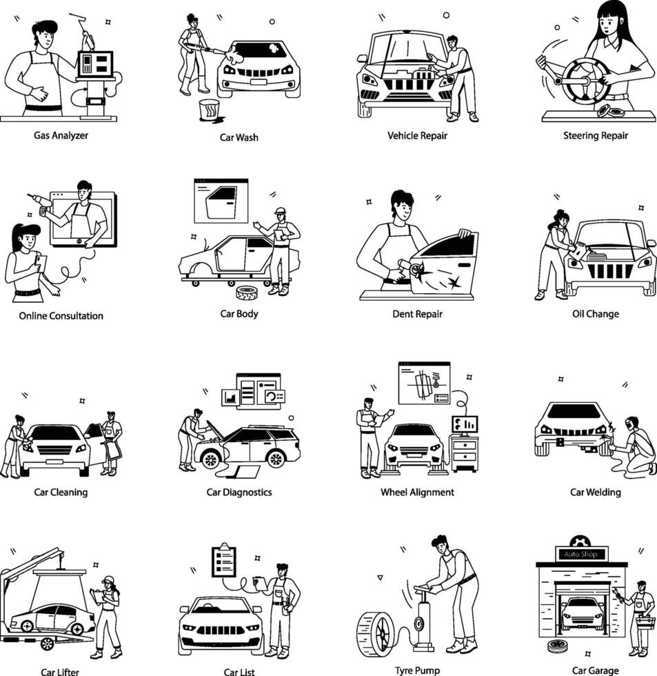 Car Service Flat Illustrations vector