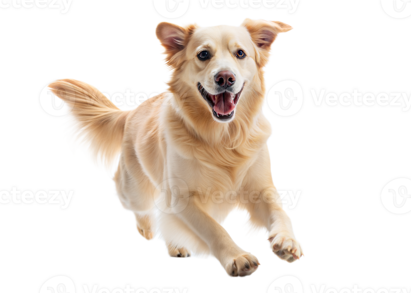 Excited golden retriever joyfully runs against a transparent background png