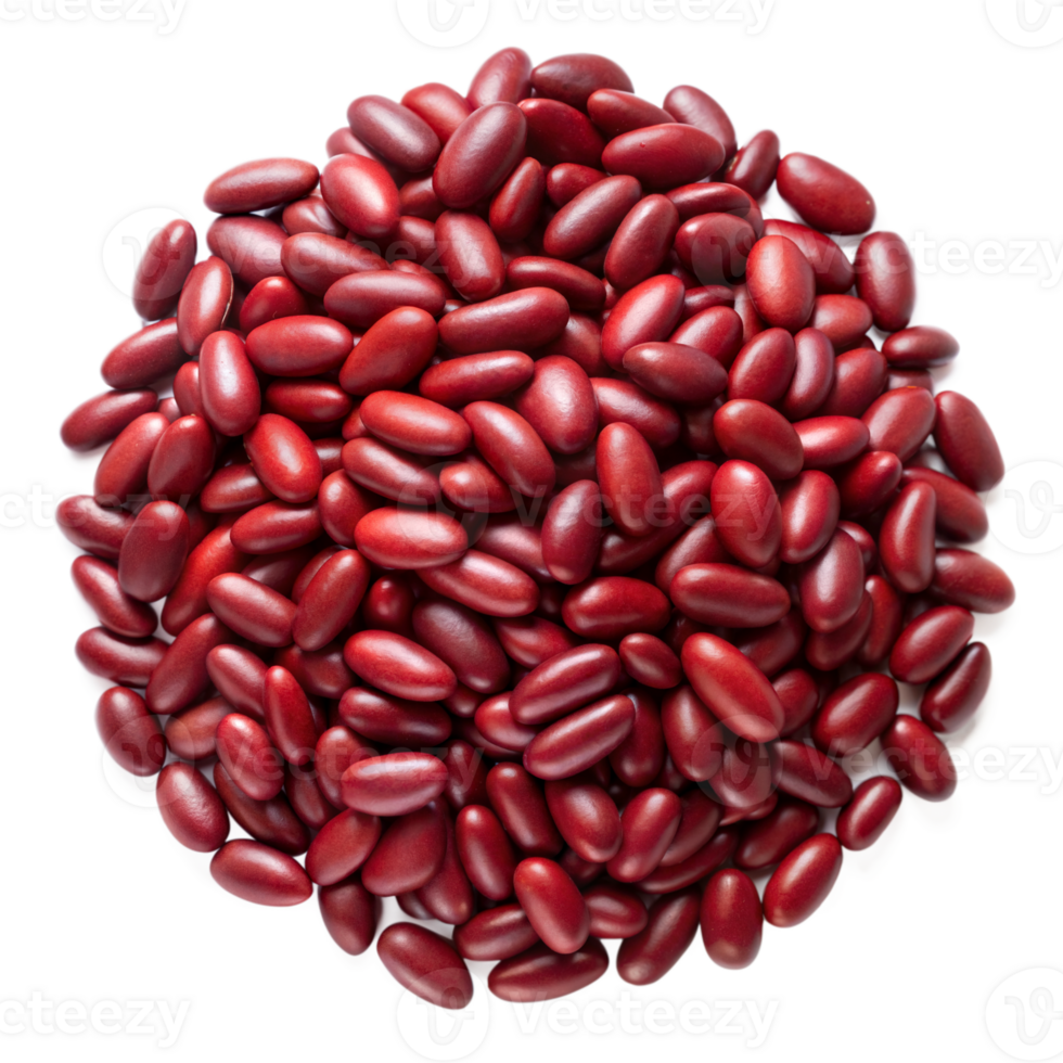 A cluster of shiny red kidney beans arranged in a circular pattern, captured against a transparent backdrop png