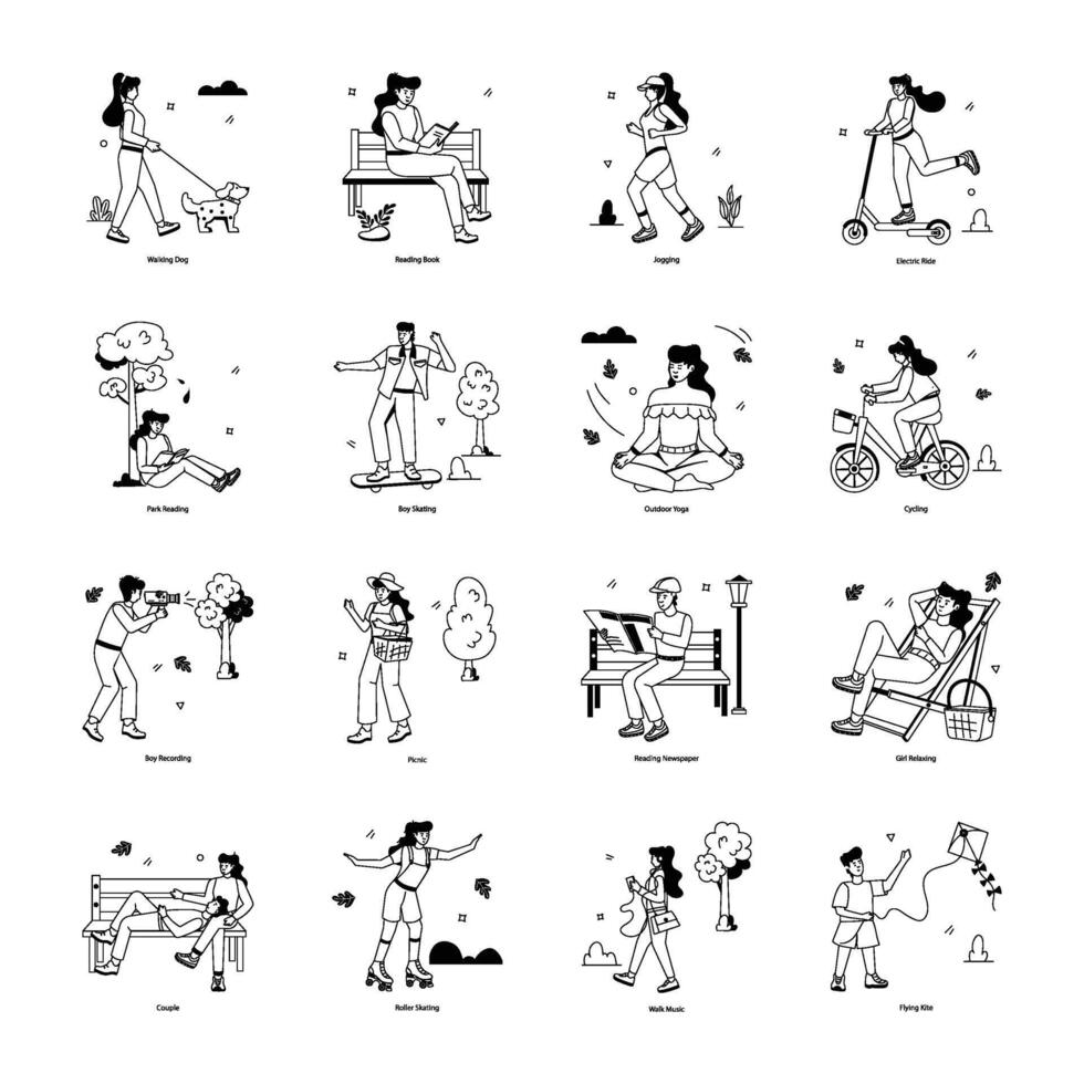 Park Activities Flat Illustrations vector