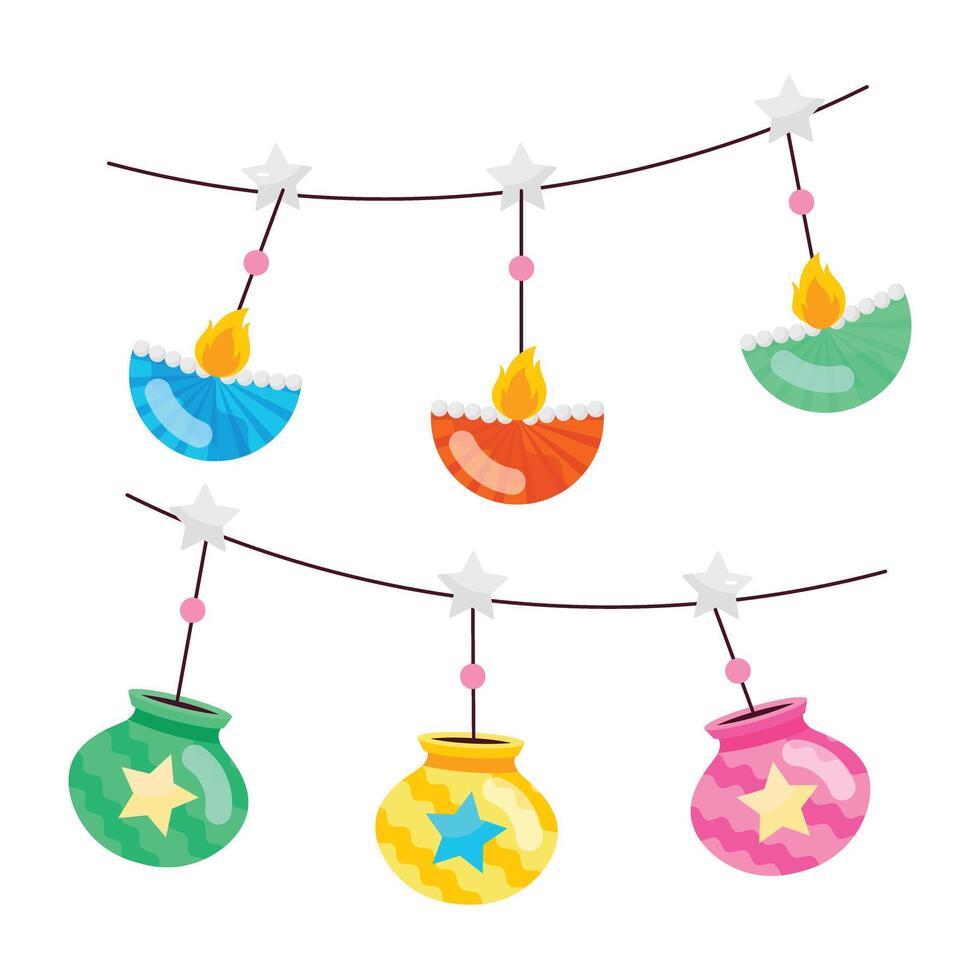 Bundle of Diwali Event Flat Stickers vector