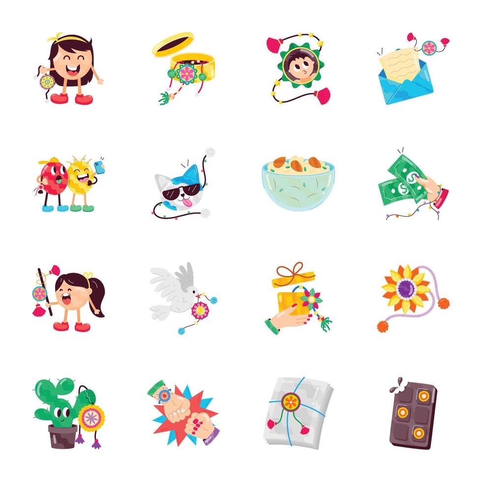 Raksha Bandhan Flat Stickers vector