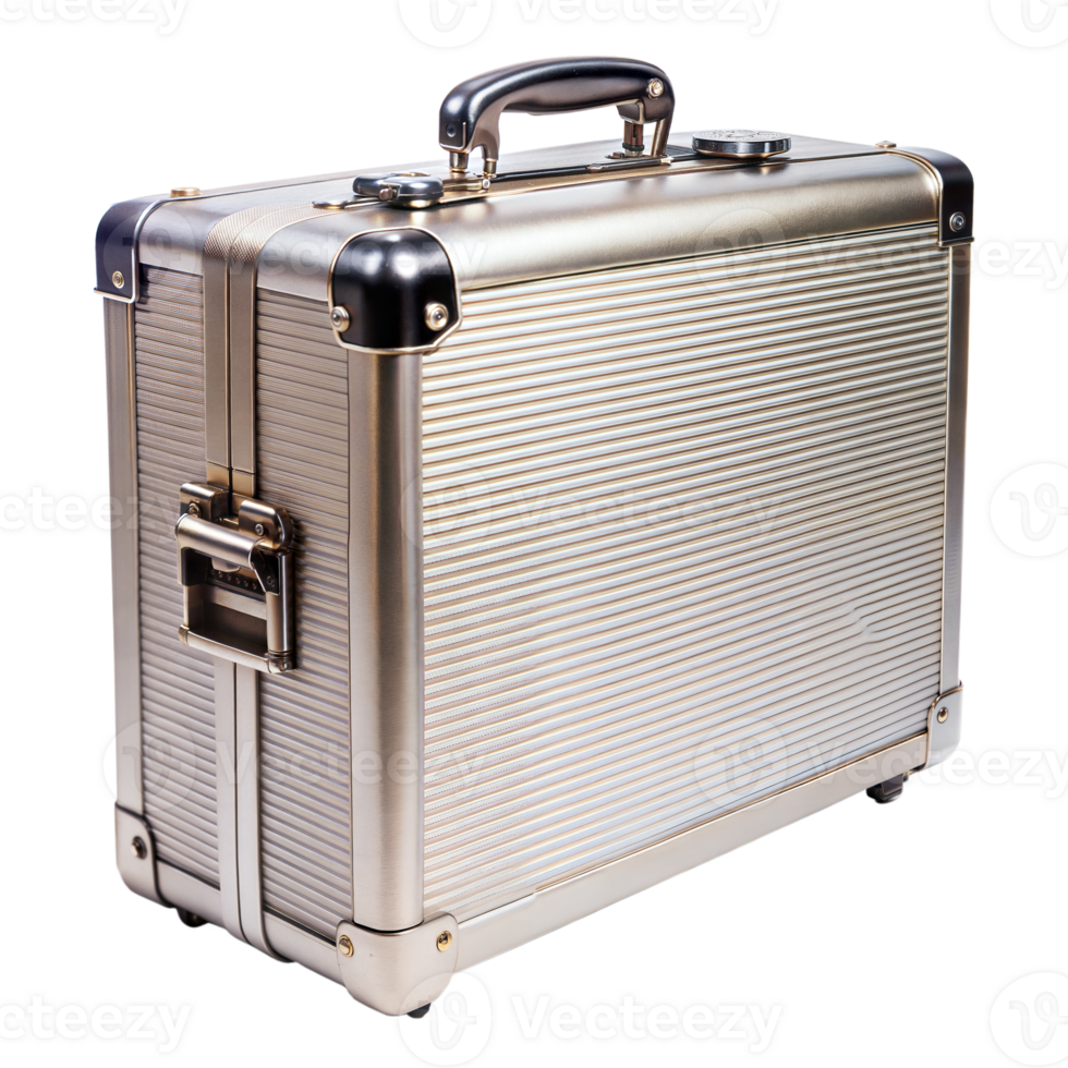 A silver briefcase with a black handle png