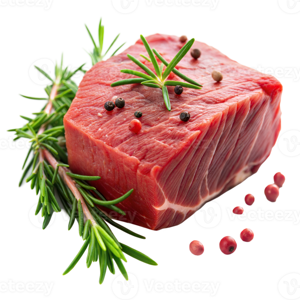 A piece of meat with a sprig of rosemary on top png