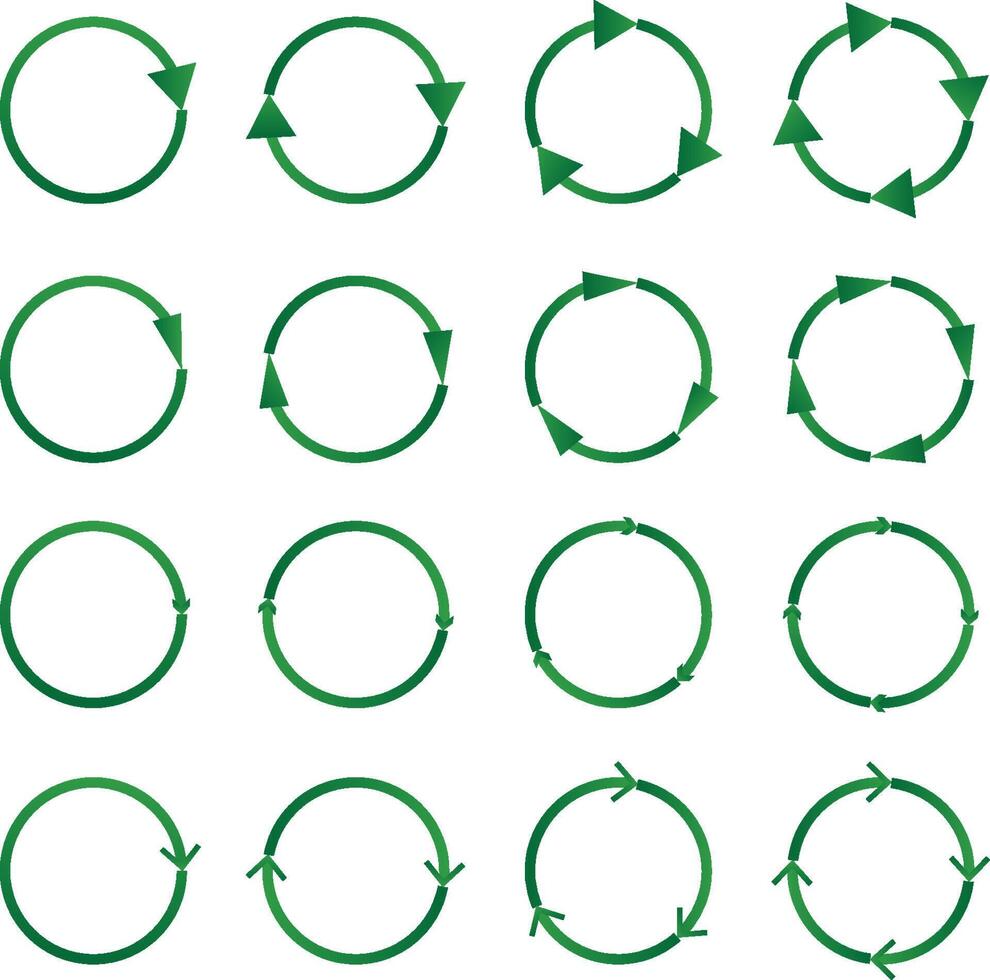 Green Recycle and cycle icons collection Set of circle arrow icons vector