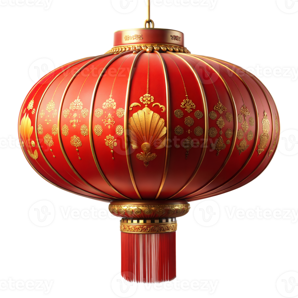 A red lantern with gold trim hanging from a hook png