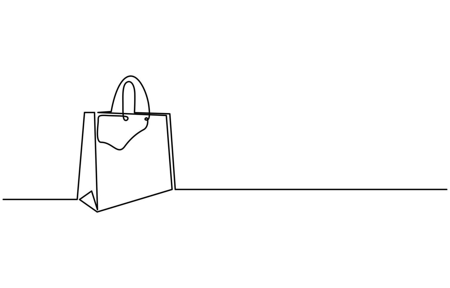 Briefcase One line drawing, fashion Technical Flat sketch of a handbag, vector
