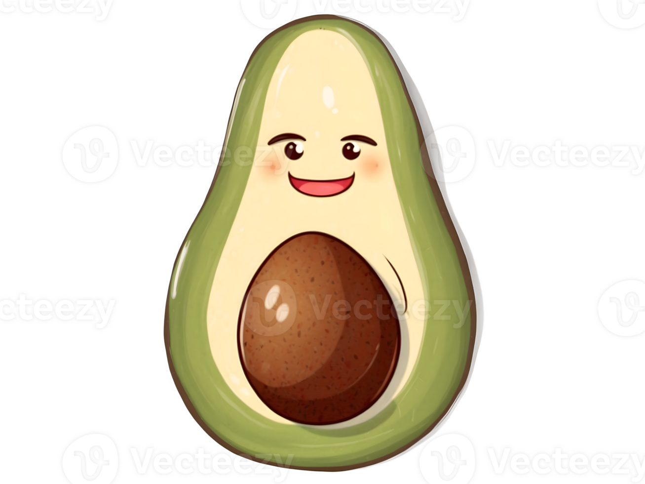 Funny live avocado with eyes smiling, healthy food, funny fruit, isolated on transparent background png