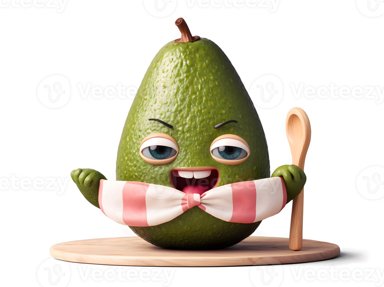 Funny live avocado with eyes smiling, healthy food, funny fruit, isolated on transparent background png