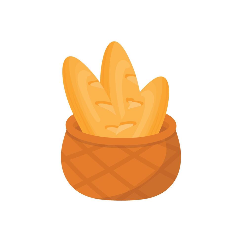 Baguette in Bakery Basket Flat Illustration vector