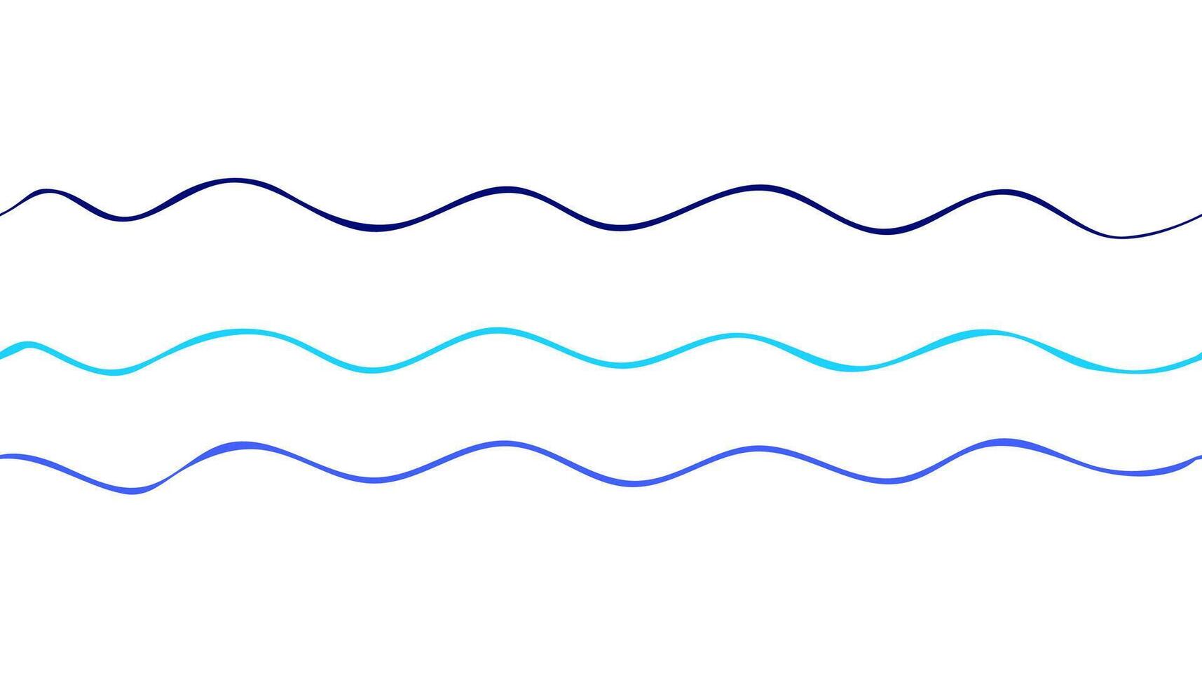 Blue Sea Waves or Water flow Seamless Pattern horizontal border. Hand drawn colored simple lines. Sea storm scribble. illustration in Doodle style isolated on white background. vector