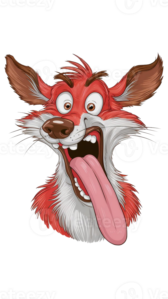 graphics with funny fox with big tongue and surprised eyes png