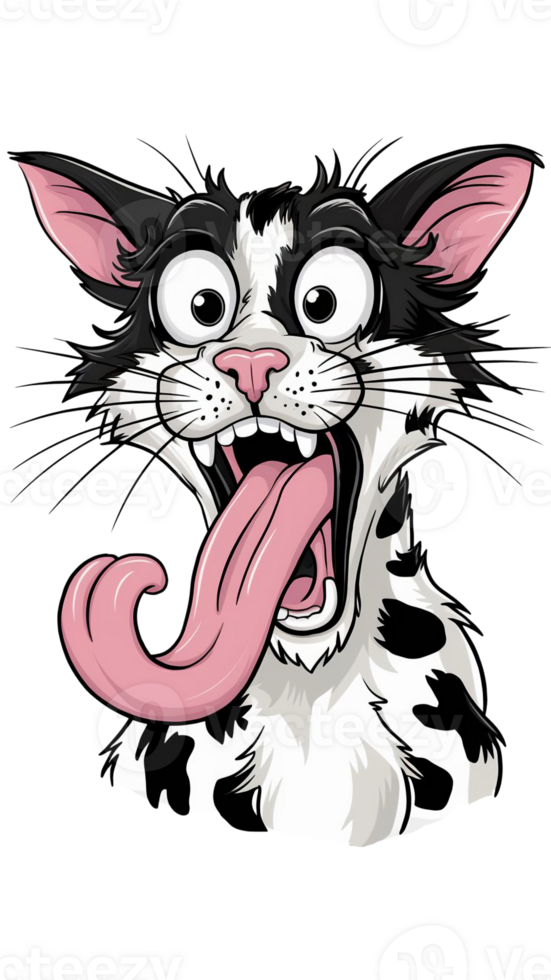 graphics with funny cat, with big tongue and surprised eyes png