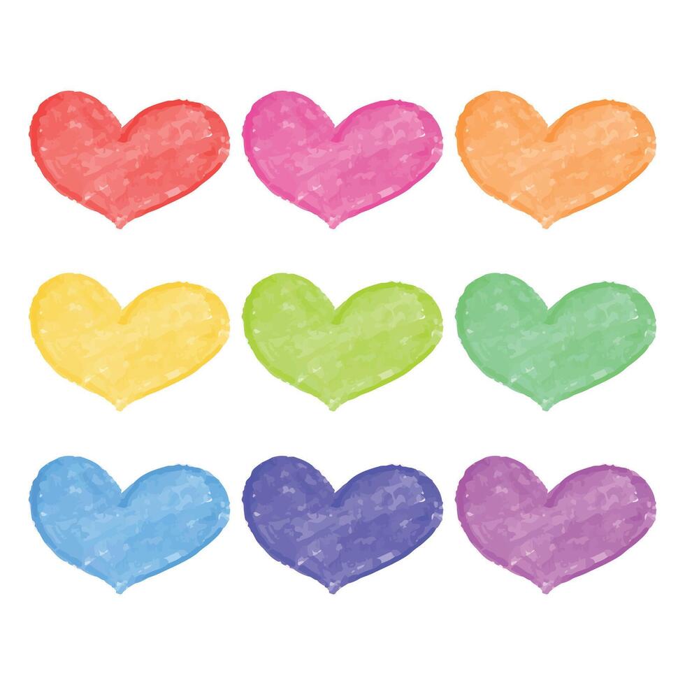 Watercolor hand drawn hearts set on white background vector