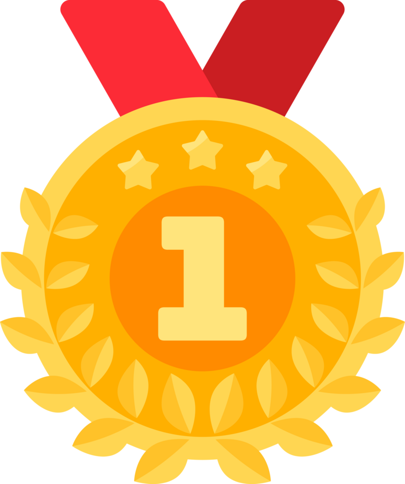 Gold Medal Coin with Laurels and Stars png