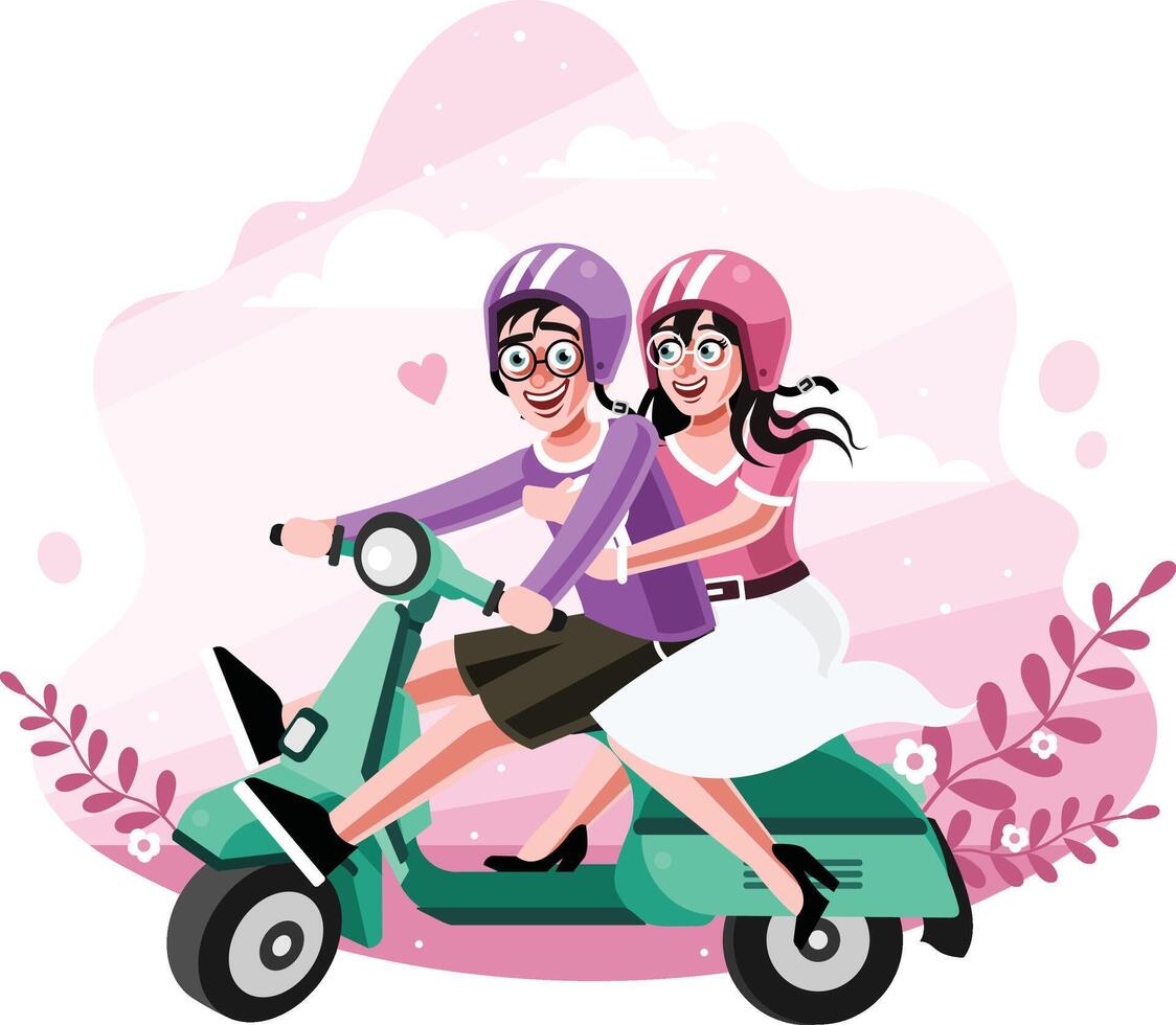 Couple Ride Scooter vector