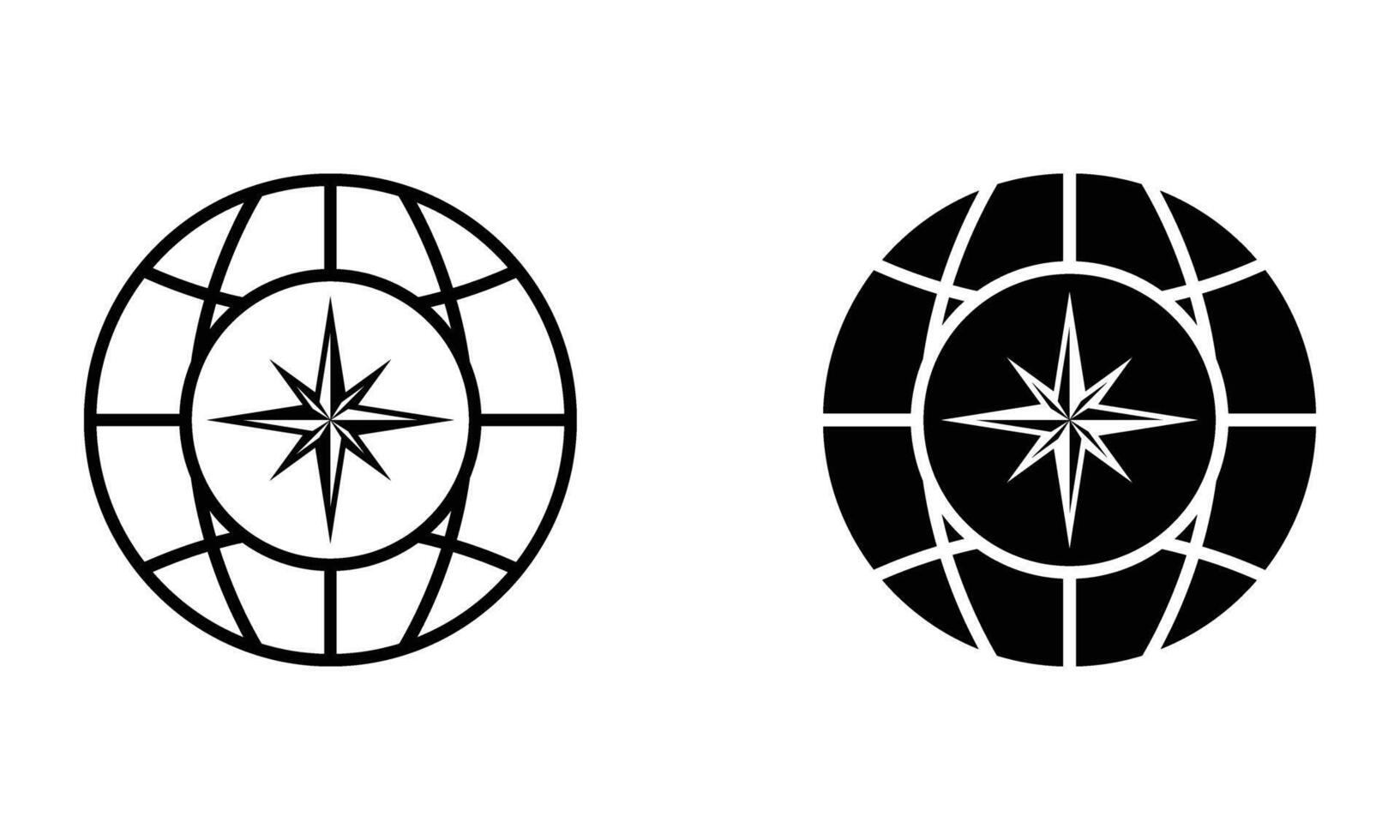 Globe with compass direction arrow, illustration of map and exploration icon vector
