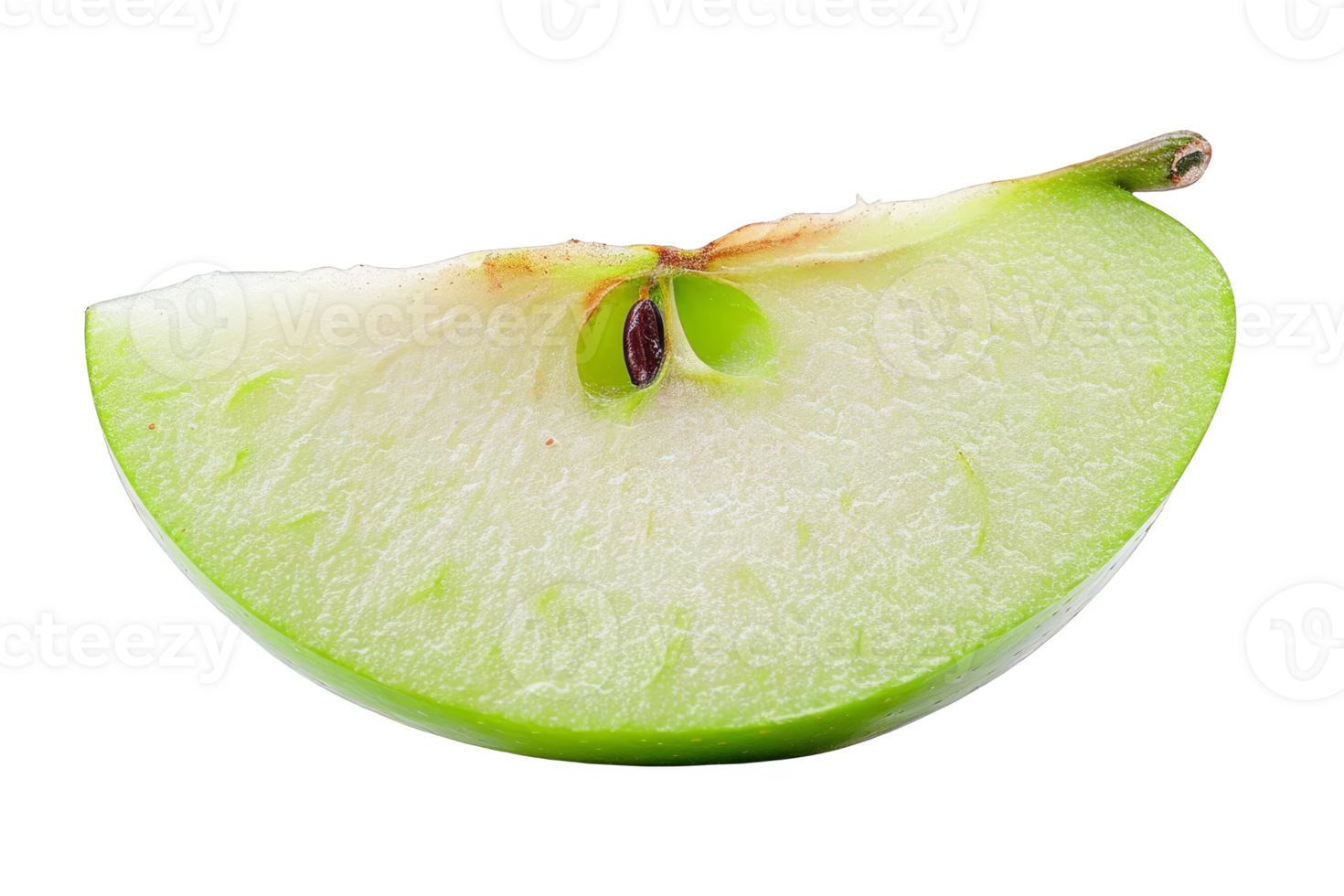 Fresh green apple slice with seeds, showcasing a clean cross-section and vibrant texture, perfect for healthy eating and fruit-related concepts. png
