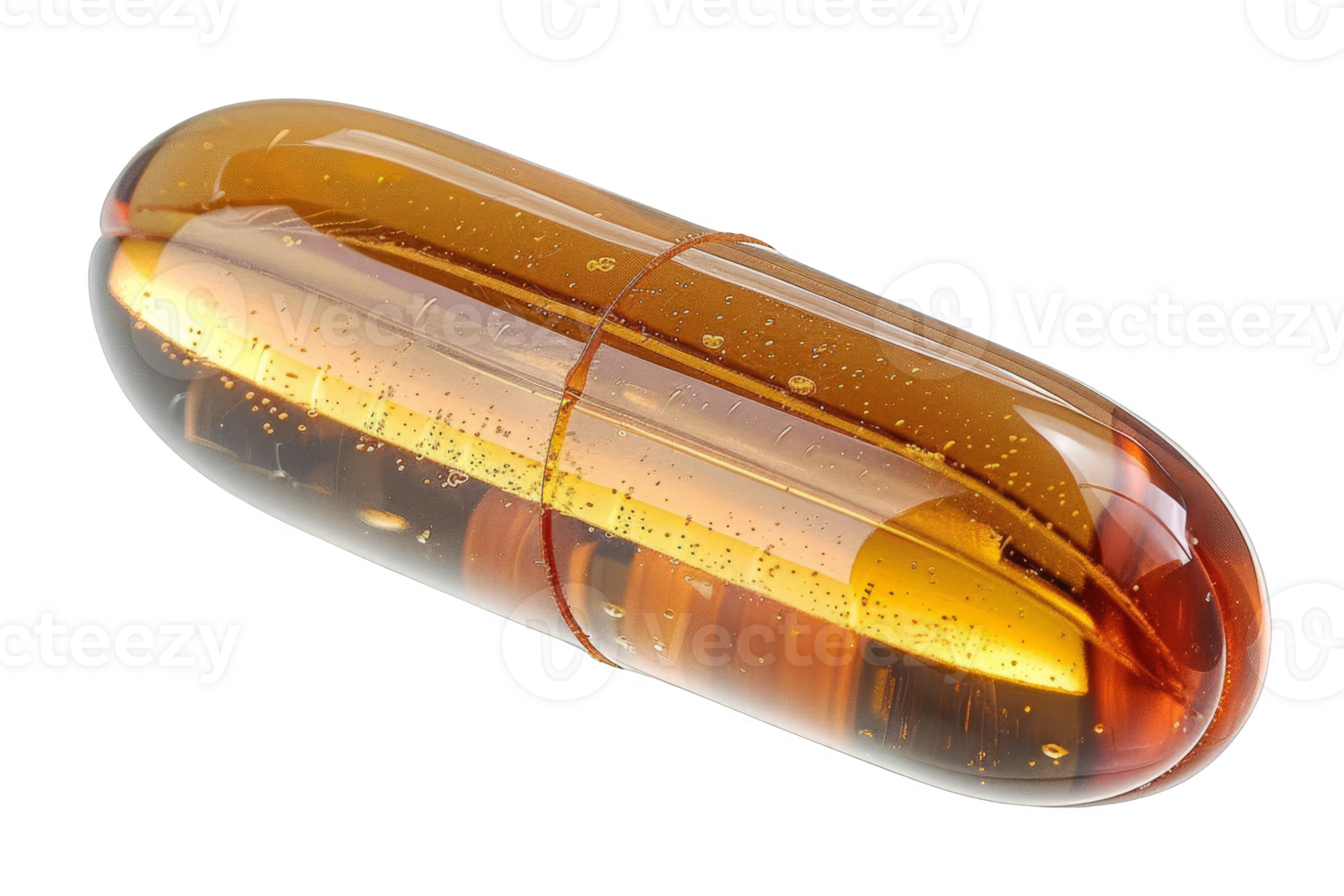 Close-up of a transparent orange capsule, health supplement or medication. Ideal for pharmaceutical and wellness-themed applications. png